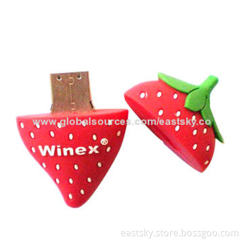 Customized strawberry-shaped USB flash drive, made of soft PVC material, OEM orders are welcomeNew